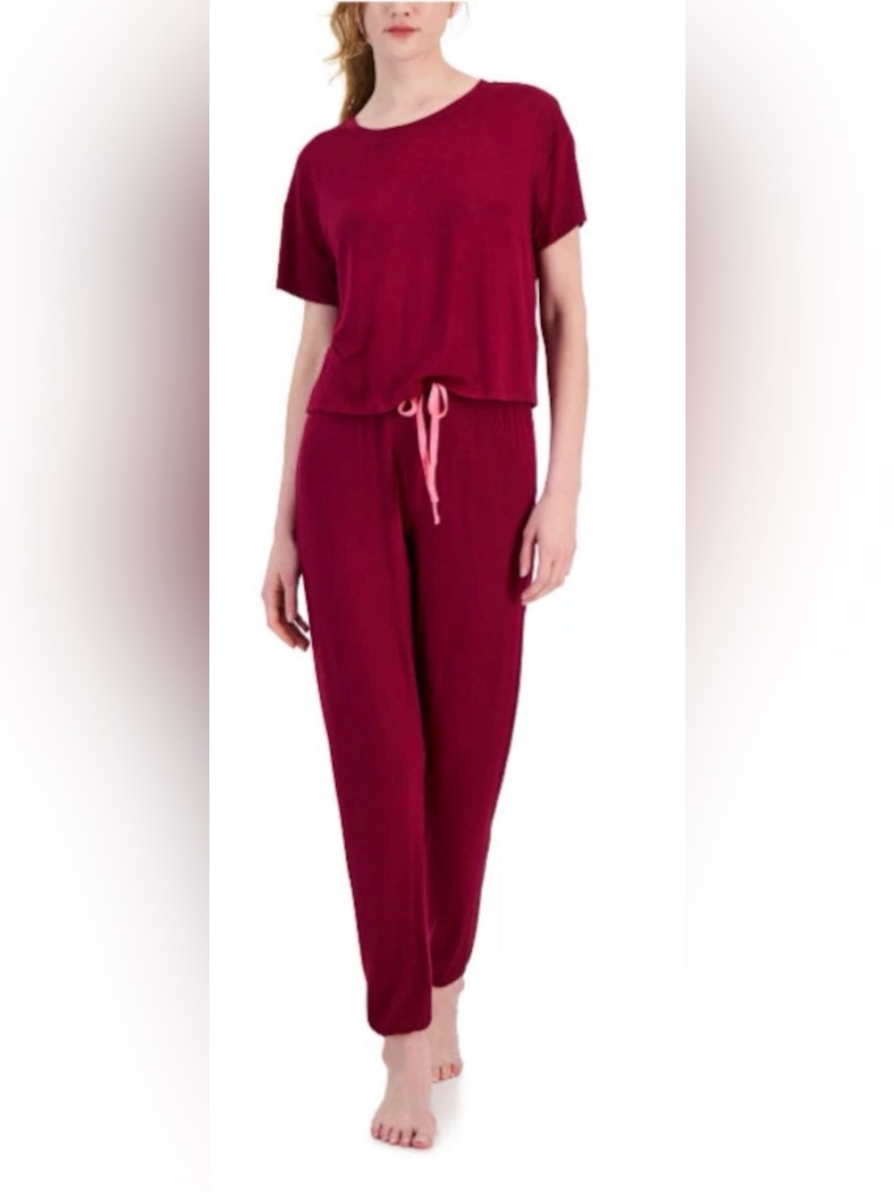 Jenni Short Sleeve Pajama Top & Jogger Pants Set Red Wine Size XXL